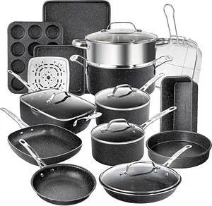 GRANITESTONE 20 Pc Pots and Pans Set Non Stick Cookware Set, Kitchen Cookware Sets with Deep Frying Pan Set, Bakeware and More for Cooking, Non Toxic, Oven and Dishwasher Safe