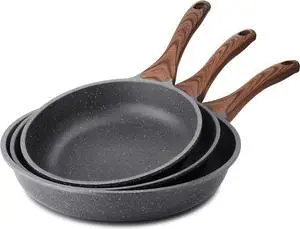 SENSARTE Nonstick Frying Pan Skillets, Swiss Granite Coating Omelette Pans, Healthy Cookware Chef's Pan, PFOA Free(9.5+11+12.5 Inch)