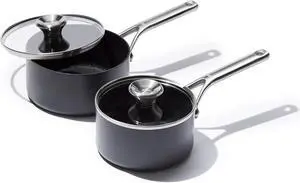 OXO Professional 1.7QT and 2.3QT Saucepan Pot Set with Lids Hard Anodized Ceramic Nonstick Cookware PFAS-Free Induction Suitable Stainless Steel Diamond Reinforced Coating Dishwasher/ Oven Safe Black