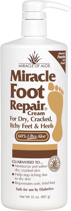 Miracle Foot Repair Cream | 32 Ounce Bottle | 60% Pure Aloe Vera Gel | Fast Relief for Dry, Cracked, Itchy Feet and Heels | Moisturizes | Softens | Restores Comfort | Stops Nasty Odor | Diabetic-Safe
