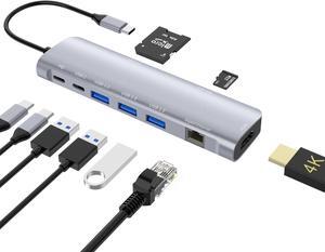 Honfomy USB C hub 9 in 1 4K docking station Type c multifunctional hub HDMI + 3 * USB3.0 + PD + USB C data + SD / TF card reader Gigabit network card HD type-c docking station
