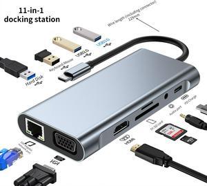 Honfomy type-c 11-in-1 docking station for mac apple HDMI+VGA rj45 USB3.0 & 2.0 SD TF Card Reader Gigabit Ethernet 100W PD Charging Audio For Mac/Windows