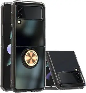 Honfomy Applicable To Samsung Galaxy Zflip4 Mobile Phone Case Ring Buckle Magnetic Absorption Car Transparent Protective Cover