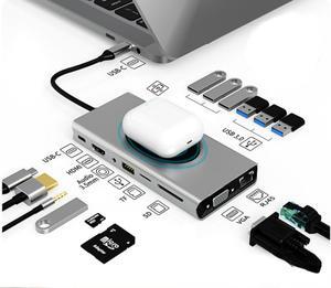 Docking Station Gigabit Ethernet Wireless Charging USB C Hub 15 In 1 Type-c To 4K HDMI Multiport Adapter Dock with VGA PD Charging, 3 USB 3.0 Ports, SD Card Reader RJ45