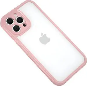Honfomy iPhone 13 Pro Case TPU PC Clear Non-Stick Fingerprint Full Lens Protection Anti-Skid Shockproof Protective Pink iPhone 13 Pro case