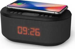 Bedside Radio Alarm Clock with USB Charger, Bluetooth Speaker, QI Wireless Charging, Dual Alarm Dimmable LED Display Bedside Radio Alarm Clock with USB Charger, Bluetooth Speaker, QI Wireless Charging, Dual Alarm Dimmable LED Display