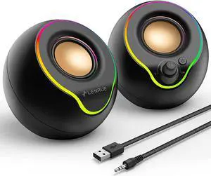 Computer Speakers, PC Speakers with Colorful RGB Lights, 10W Stereo Sound, 47 ins Ultra Long AUX and USB Powered for PC, Desktop, Computer, Laptop, Gaming (USB-Black) Computer Speakers, PC Speakers with Colorful RGB Lights, 10W Stereo Sound, 47 ins Ultra Long AUX and USB Powered for PC, Desktop, Computer, Laptop, Gaming (USB-Black)