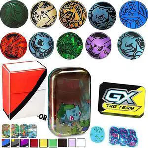 10 Official Collectible Plastic TCG Coins, GX or Counter Markers & Dice Set with a Totem Deck Box or Storage Tin - No Duplicates - Perfect for Pokemon Fan Collectors 10 Official Collectible Plastic TCG Coins, GX or Counter Markers & Dice Set with a Totem Deck Box or Storage Tin - No Duplicates - Perfect for Pokemon Fan Collectors