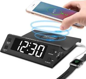 Wireless Charging Alarm Clock USB Charger, 15W Fast Wireless USB Charger, Electric Plug Digital Alarm Clock Adjustable Volume Dimmer LED for Bedrooms Bedside Wireless Charging Alarm Clock USB Charger, 15W Fast Wireless USB Charger, Electric Plug Digital Alarm Clock Adjustable Volume Dimmer LED for Bedrooms Bedside