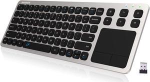 Wireless Keyboard, 2.4G Wireless Touch TV Keyboard with Easy Media Control and Built-In Touchpad Mouse Solid Stainless Ultra Compact Full Size Keyboard for TV-Connected Computer, Smart TV, HTPC