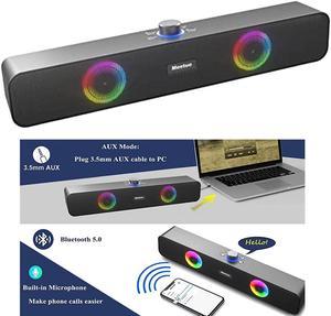 Computer Speakers for Desktop, Powerful Bluetooth 5.0 & Wired PC/Laptop Speakers Built in Microphone Stereo Soundbar with RGB Lights