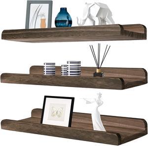 17 Inch Floating Shelves Wall Mounted Set of 3 Rustic Wood Wall Shelves Modern Rustic Style Wall Mounted Display Shelves Natural WoodDark Color