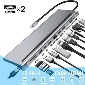 USB C Dock MST Dual HDMI Dual Screen Dual Display Adapter Hub USB Type C Laptop Docking Station For Lenovo ThinkPad HP Dell XPS USB C Dock MST Dual HDMI Dual Screen Dual Display Adapter Hub USB Type C Laptop Docking Station For Lenovo ThinkPad HP Dell XPS