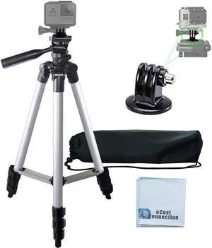 50" Aluminum Camera GoPro Tripod for HERO Cameras + Tripod Mount & an eCostConnection Microfiber Cloth
