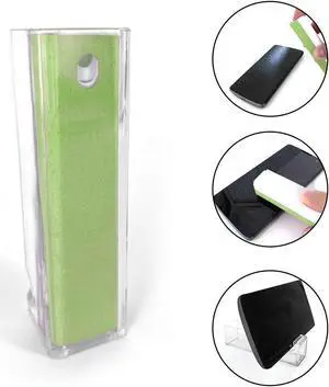 Acuvar All in One Screen Cleaning Spray with Microfiber and Phone Stand. Cleans and Removes Oil and Dirt from Smartphones, Tablets, LCD, LED Laptop, TV Screens, and More Green