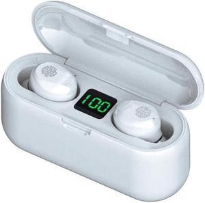 Acuvar Fully Wireless Bluetooth 5.0 Rechargeable IPX7 Waterproof Earbud Headphones w Microphone, 2000mAh USB Smart Dual Charging Case/Stand Surround Stereo Bass and Passive Noise Cancelling White