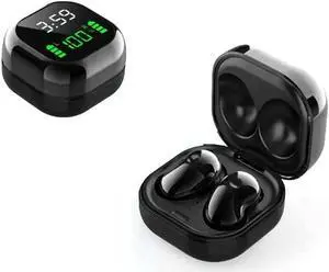 Acuvar Fully Wireless Bluetooth 5.1 Rechargeable iPX4 Waterproof Sweat-proof Earbud Headphones with Microphone, Micro USB LCD Clock Charging Case Surround Stereo Bass and Noise Cancelling Calls Black