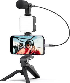 Acuvar Vlogging Kit with Light and Microphone Pistol Grip Tripod |Studio LED Light, Professional Mini Portable Tripod Grip for Vlogging, TikTok, YouTube Videos | for Smart Phones, Cameras