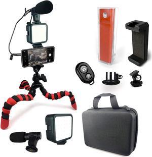 Acuvar 12" Flexible Tripod Deluxe Vlogging Kit for iPhone, Android & Cameras, LED Light, Phone Holder, Gopro Mount, Bluetooth Remote & Screen Cleaner for Live Stream YouTube Instagram TikTok