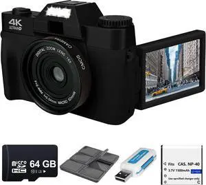 Digital Camera 4K 48MP Autofocus Full HD Vlogging Camera for YouTube Flip Screen Compact Camera for Beginners Vloggers Photography with Rechargeable Batteries Accessories Kit