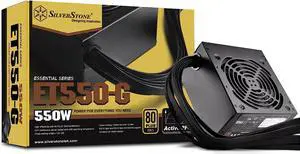 SilverStone Tek 550W 80 Plus Gold Fixed Cable Power Supply with Flat Black Cables and Quiet Fan Curve SST-ET550-G