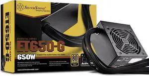 SilverStone Tek 650W 80 Plus Gold Fixed Cable Power Supply with Flat Black Cables and Quiet Fan Curve SST-ET650-G