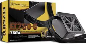 SilverStone Tek 750W 80 Plus Gold Fixed Cable Power Supply with Flat Black Cables and Quiet Fan Curve SST-ET750-G