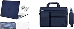 MOSISO Compatible with MacBook Air 13.6 inch Case A2681 M2 Chip, Plastic Hard Shell&Keyboard Cover&Screen Protector&Type C Adapter 2 Pack&Sleeve with 2 Raised&1 Flapover&1 Horizontal Pocket,Navy Blue