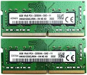 Laptop Memory Module 2-Peace Kit HMA81GS6CJR8N-XN Compatible Replacement Spare Part for SK Hynix HMA81GS6CJR8N 16GB (2x8GB) 1RX8 DDR4 SO-DIMM PC4-25600 3200MHz 260-Pin Non-ECC CL22 1.2V