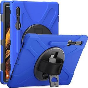 KIQ Galaxy Tab S8 Ultra Case 2022, Shockproof Heavy Duty Impact Drop Protection/Shoulder Rotating Hand Strap Kickstand Cover for Samsung Galaxy Tab S8 Ultra 14.6 inch Tablet X900 (Shield Dark Blue)