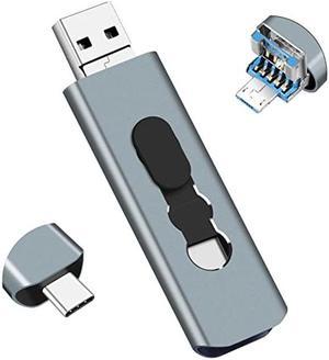256GB USB 3.0 Flash Drive 3-in-1 Photo Stick for Android Phones, BorlterClamp OTG Thumb Drive Memory Stick with 3 Ports (USB C, microUSB, USB-A) for Samsung Galaxy, PC and More (Silver Grey)