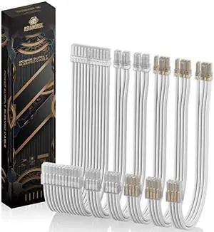 AsiaHorse PSU Cable Extension Kit, 24Pin/4+4 EPS/6+2 PCI-E 16AWG Power Supply Sleeved Cable Kit for Two-Way CPU Performance, 6kit Pro Clear Series