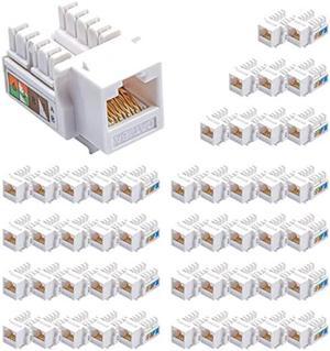 NewYork Cables - Cat6a RJ45 Keystone Jack, 110 Punch Down 8P8C Modular Female Unshielded Jack, Suitable for Wall Plates, Faceplates, Unloaded Patch Panels (White, 50-Pack)