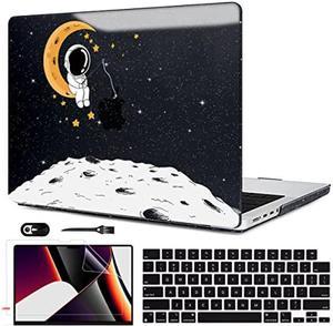 LCMOCICO for MacBook Pro 16 inch Case 2023 2022 2021 Model A2780 A2485 Cover M2 M1 ProMax with Touch ID Shiny Black Printed Pattern Plastic Hard Cover Keyboard Skin Screen ProtectorAstronaut Moon
