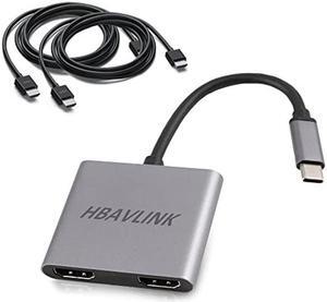 USB C to Dual HDMI Adapter for Dual Monitor[(w/2pack HDMI Cable)] ,HBAVLINK Dual Monitor Adapter Extended Display Dual 4K,USBC to HDMI Splitter for Dual Monitor Adapter for Laptop