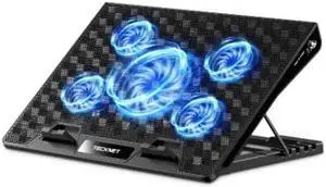 TECKNET 12 ''-17 ''inch Laptop Cooling Pad,5 Quiet Cooling Fans Laptop Cooler with 5 Adjustable Height, Laptop Cooling Stand for with Speed Controller, 2 USB Port - Blue