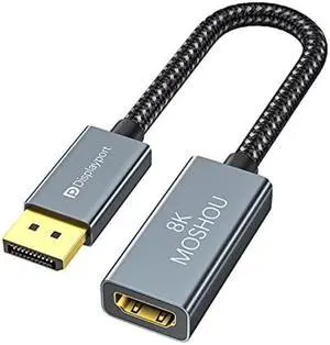 DisplayPort 1.4 to HDMI 2.1 HDR Active Adapter,Support 4k@120Hz,8K@60Hz,HDR,Uni-Directional Display Port 1.4 to HDMI 8K Converter,Support for RTX3080/3090,RX6800/6900 and More