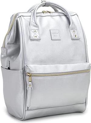 Kah&Kee Leather Backpack Diaper Bag Laptop Travel Doctor Teacher Bag For Women Man (Silver II)
