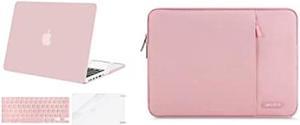 MOSISO Case Compatible with Compatible with MacBook Pro Retina 13 inch A1502 A1425, Plastic Hard Shell Case & Vertical Sleeve Bag with Pocket & Keyboard Cover & Screen Protector, Rose Quartz