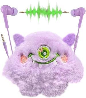 GOGOSINIS Earbuds Set with Cute Monster Case for Kids for School Wired Headphones with Case and Small Size Ear Tips Ear Buds with Purple Case 35mm Earphones for Phone and PC Laptop Monster02