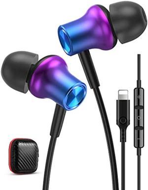 iMangoo for Apple Headphones Magnetic HiFi Stereo Bass Wired Earbuds MFi Certified Headset Lightning Earphones with Microphone Volume Control for iPhone 14 Plus 13 Pro Max 12 Mini 11 10 XS XR Purple
