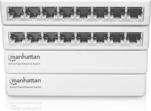 Manhattan 8 Port Fast Ethernet Switch - 4 Pack - 10/100 Mbps - Computer Desktop Internet Networking Splitter LAN Hub Router, Unmanaged, Plug & Play, Fanless Quiet - 3 Yr Mfg Warranty - 526142