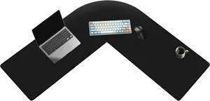 ZORESYN L Shaped Desk Mat 43.31L x 12.99W, Mouse pad for Corner Desk, Computer Corner Desk Pad, Writing Desk Pad Protector, Large Waterproof PU Leather Corner Mousepad - Black