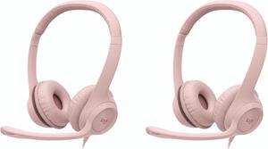 Logitech Headset H390 Wired Headset with Mic for PC/Laptop, Stereo Headphones with Noise Cancelling Microphone, USB, in-Line Controls, Works with Chromebook, PC Headset, 2 Pack (Rose) Bulk Packaging