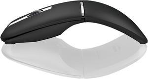Arc Bluetooth Mouse, Ultra-Thin Rechargeable Rotating Wireless Mouse, Dual Mode (BT5.0/3.0+2.4G), Portable Travel Arc Mouse Suitable for laptop, PC, Mac, Tablet, iPad - Black (Non Folding)