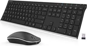 Arteck 2.4G Wireless Keyboard and Mouse Combo Stainless Steel Ultra Slim Full Size Keyboard Keyboard and Ergonomic Mice for Computer Desktop PC Laptop and Windows 10/8/7 Build in Rechargeable Battery