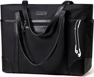 Laptop Bag for Women,ChaseChic Waterproof Classic Teacher's Tote Bag 17.3in Computer Work Bags for Women with Luggage Strap(Black)