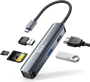 USB C Hub Multiport Adapter - Dockteck 5 in 1 USB-C Dongle Hub with 4K 60Hz HDMI, USB 3.0 5Gbps Data, SD/Micro SD Card Reader for MacBook Pro/Air, iPad Pro/Air, Surface Pro, XPS, Laptops