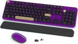 Colorful Wireless Keyboard and Mouse Combos, Retro Keyboard and Mouse Wireless Full Size, 2.4Ghz Connection and Optical Mouse for Windows, Mac, PC, Laptop for Home and Office (Purple-Black)