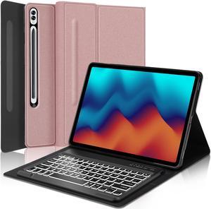 Keyboard Case for Samsung Galaxy Tab S9 Ultra/S8 Ultra 14.6 inch, Smart Folio Cover with S Pen Holder, Detachable Bluetooth Keyboard for Galaxy Tab S9 Ultra /S8 Ultra 14.6", Rose Gold
